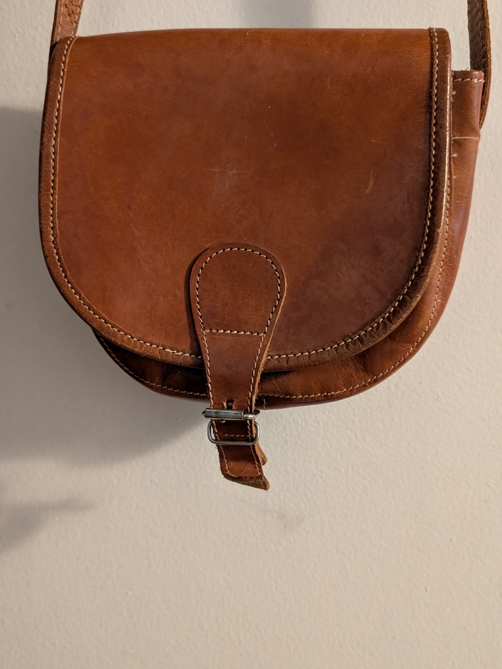 Vintage Brown Leather Crossbody Saddle Purse